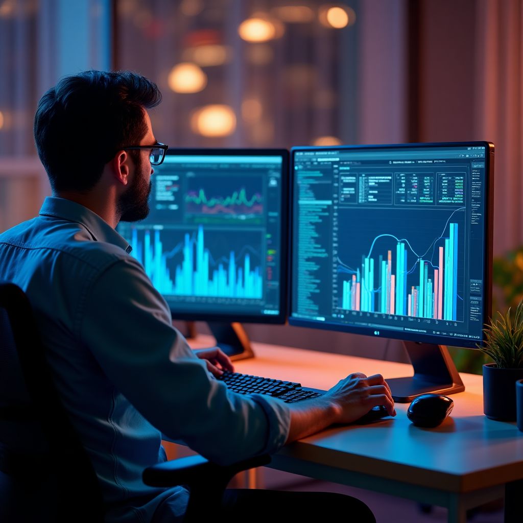 Tendencias de mercado y datos en pantalla digital